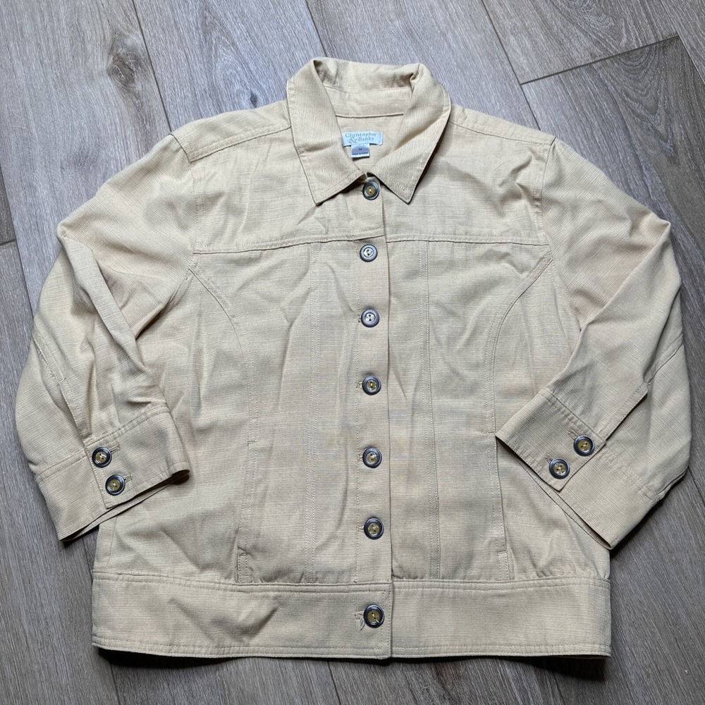 Christopher & Banks Women's Gold 3/4 Sleeve Button Down Shirt Preowned